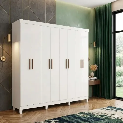 Guarda roupa casal rubi branco com 8 portas batentes 