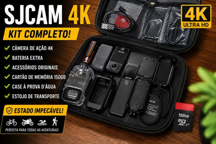 Câmera de Ação SJCAM 4K + Kit Completo de Acessórios + Cartão 150GB