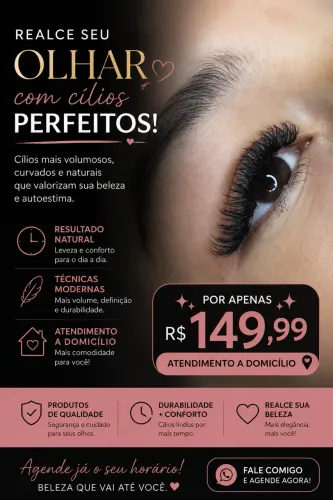 ? Alongamento de Cílios a Domicílio - Apenas R$ 149,99! ?