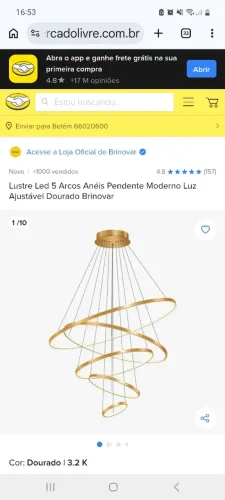 Lustre de 5 arcos com 3 tonalidades e controle