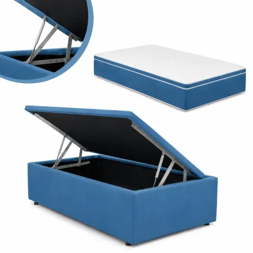 Kit Box Baú Solteiro + Colchão Molas Bonnel 88x188 - Azul