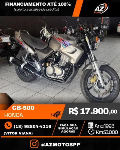 Honda CB 500 - 1998 R$ 17.900,00  Ano: 1998/1998  53.000 km ? AZ MOTOS