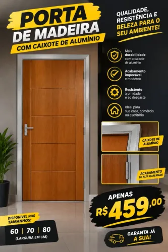 Porta madeira com caixote de alumínio