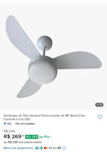 Ventilador de Teto Inverter com Controle