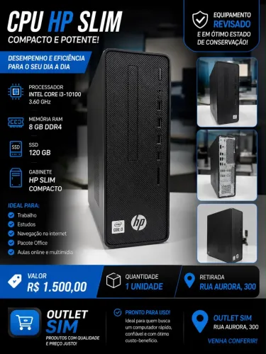 CPU HP SLIM - COMPACTO RÁPIDO E EFICIENTE