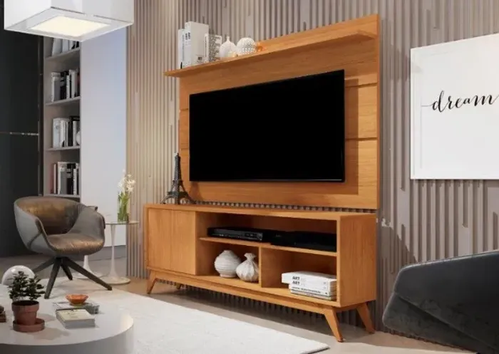 Rack + Painel Luna Retrô Com Ripado Para TV Até 50''! Frete + Montagem Grátis