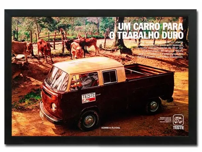 VW Kombi Pickup - Quadro decorativo com matéria original de revista de época