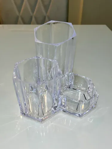 Organizador de Acrílico Cristal para Maquiagem - Porta Pincéis com 3 Divisórias