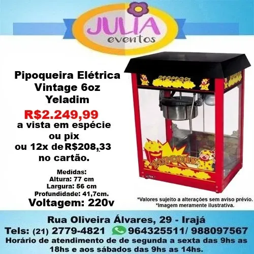 Pipoqueira Elétrica Vintage 6oz - 220v Yeladim