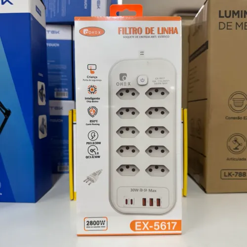Filtro de Linha Inteligente Régua Extensão 10 Tomadas + 3 USB (QC3.0/PD3.0)
