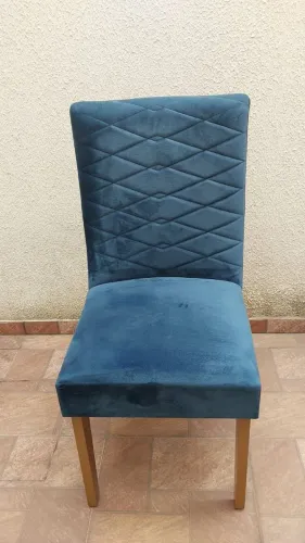 Cadeira de Jantar Azul com Tecido de Veludo