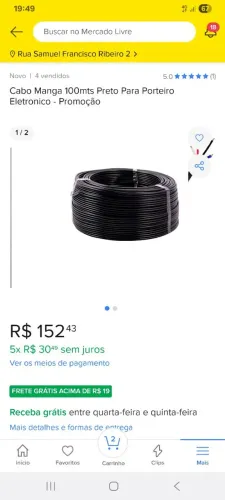Cabo manga para porteiro eletronico 4 vias,100 metros
