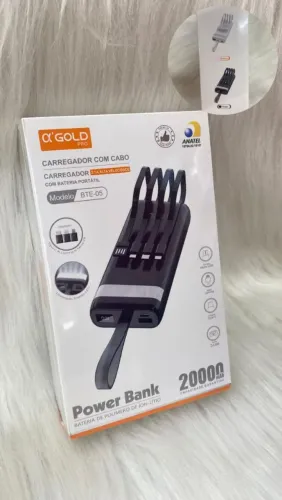 Carregador Portátil Power Bank 20000 mAh com Cabo