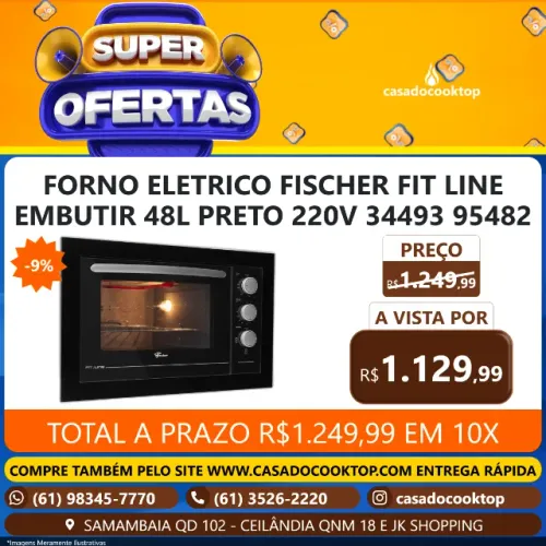FORNO ELETRICO FISCHER FIT LINE EMBUTIR 48L PRETO 220V 34493 95482