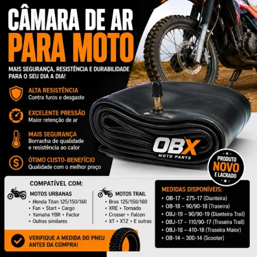 CÂMARA DE AR OBX REFORÇADA PARA MOTO | TITAN, FAN, START, YBR E TRAIL
