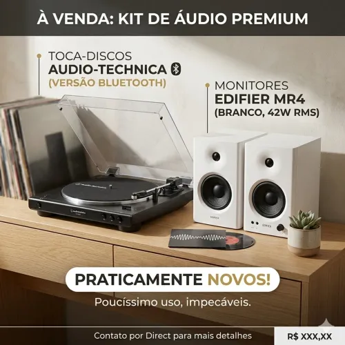 Toca discos áudio Technica AT-LP60XBT-BK + caixas de som 