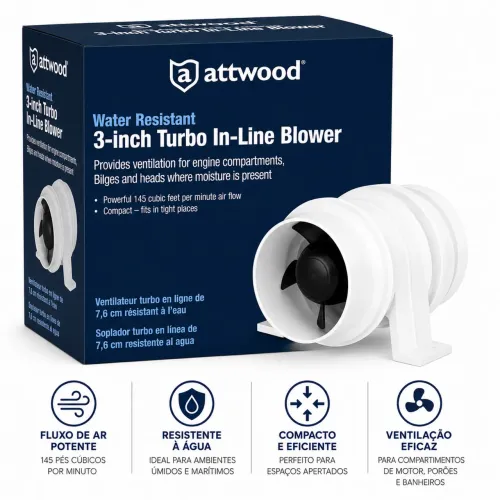 Soprador Exaustor Attwood Turbo In-Line 3? 12V Para Compartimento de Motor