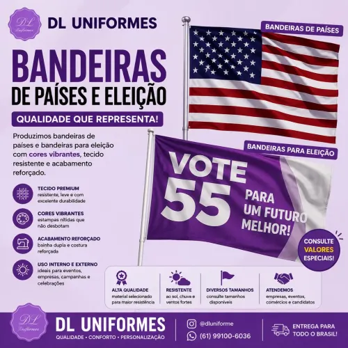 Bandeira Personalizada Time | Países | Eleição com estampa digital