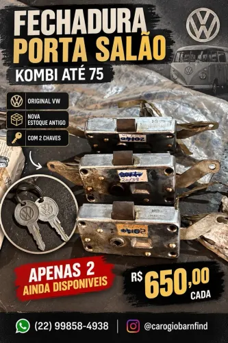 Fechadura Porta Salão Kombi Corujinha Até 75 Original Vw Nova Estoque Antigo 2 Chaves