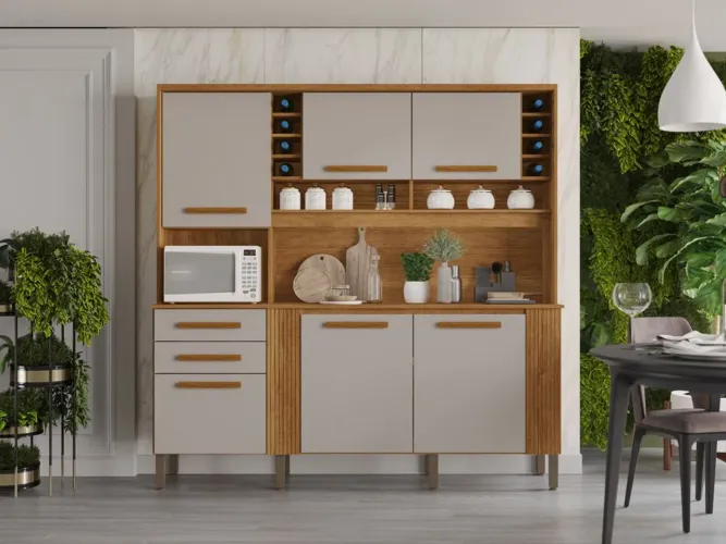 Armário de cozinha catar detalhes ripado espaço p/microondas novo a pronta entrega