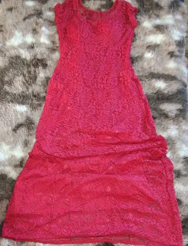 Vestido Longo Vermelho Renda Trabalhada Plus Size Tam 48 - Usado 1x