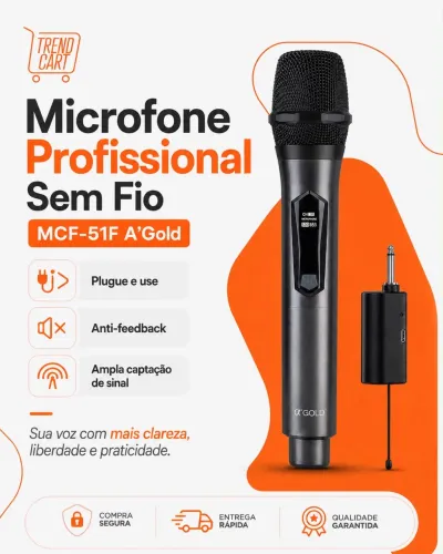 Microfone Profissional Sem Fio MCF-51F A?Gold