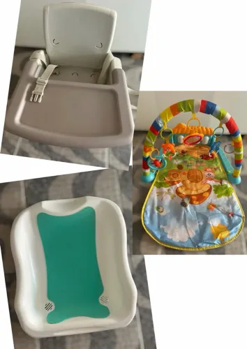 Kit Bebê cadeira de Alimentação + Tapete de Atividades + Suporte Banheira