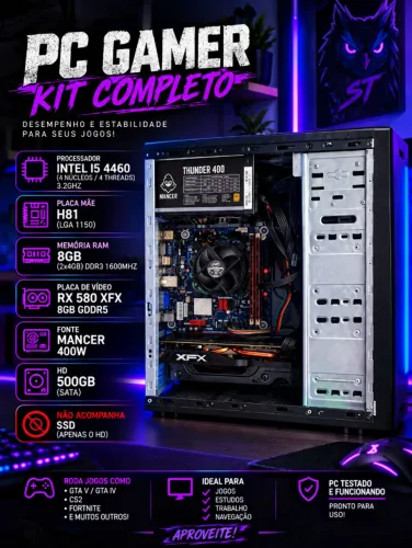 PC Gamer i5 4460 + RX 580 8GB + 8GB RAM + HD 500GB | Completo
