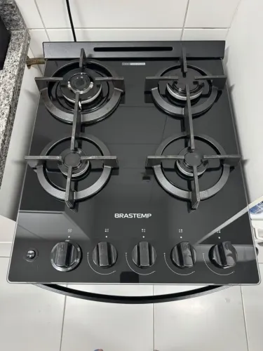 Fogão Brastemp 4 Bocas Preto Mesa de Vidro Dupla Chama