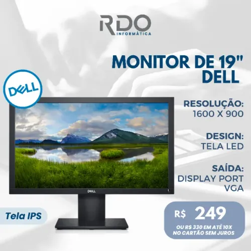 Monitor Dell 19" LED IPS 1600x900 VGA/DisplayPort - Monitor de alta resolução! 