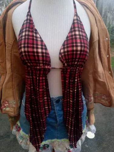 Cropped Xadrez Feminino Tamanho P