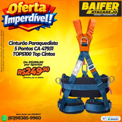 Cinturão Paraquedista 5 Pontos CA 47931 TOP5100 Top Cintos