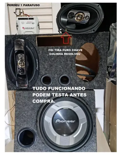 Caixa grave Subwoofer Pioneer 12 Cara Preta 350w + 2 6990 pionner + Módulo Amplificador St