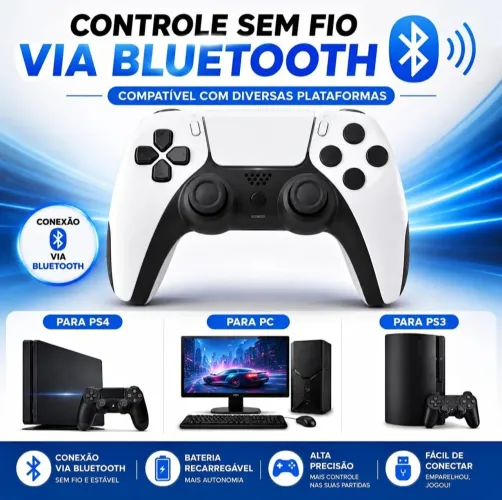 Controle Sem Fio Gaminja Branco Vinho PS3 PS4 PC Android Vibração Dupla Giroscópio