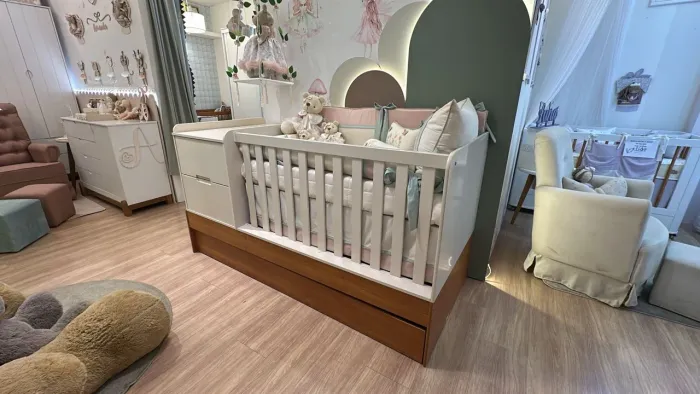Berço Multifuncional Formare Matic com Colchão - Off-white/Freijó