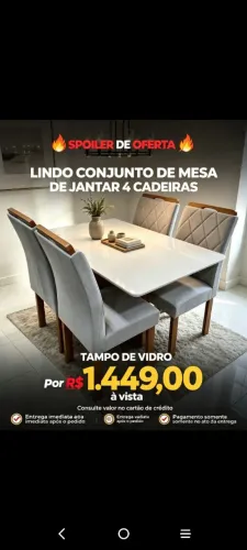 Mesa de jantar 4 cadeiras com tampo de vidro na promoção!