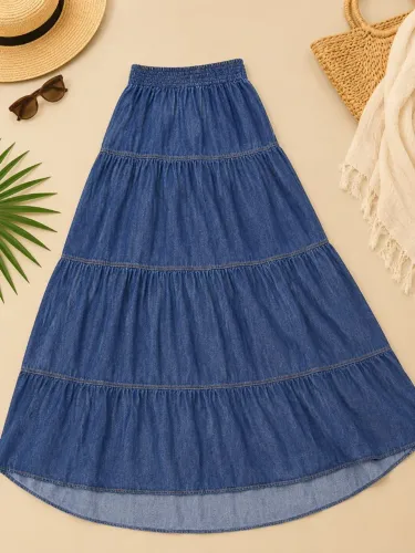 Saia longa jeans azul