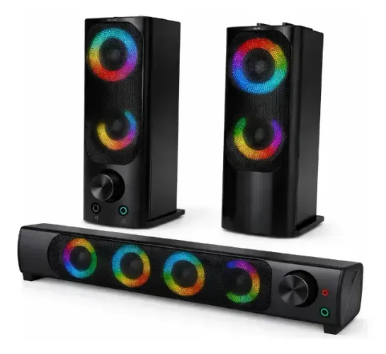 Caixa De Som Gamer Rgb Som Potente Led Pc Notebook Usb P2 Preto 127/220v