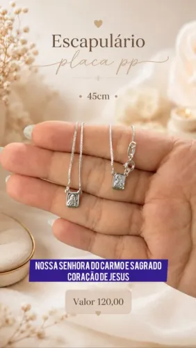 ? Escapulário Nossa Senhora do Carmo & Sagrado Coração de Jesus Prata 925