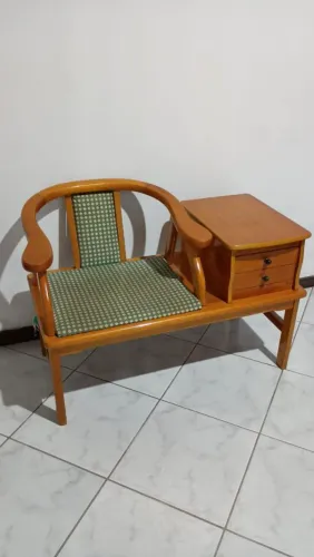 Cadeira de Telefone Antiga com Mesinha e Gavetas - Estilo Retrô/Vintage