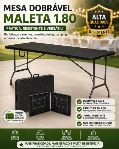 MESA COM ALÇA DOBRAVEL CAMPING 1.80x0.70 LOJA IKONOFFICE 