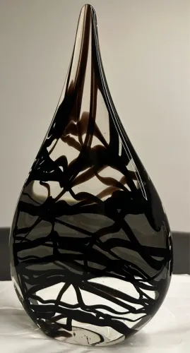 Vaso Escultura Gota Em Cristal Tipo Murano Fios Pretos - 33cm