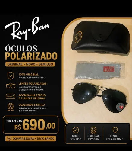 RayBan Polarizado Aviador 62mm. Novo Sem Uso $690