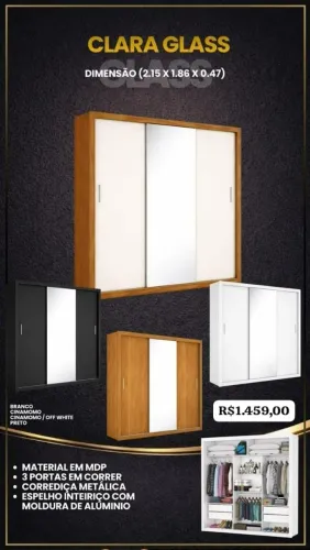 Guarda Roupa Clara Glass c/ espelho 