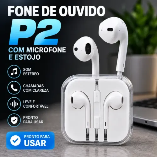 Fone de Ouvido P2 com Microfone + Controle e Estojo