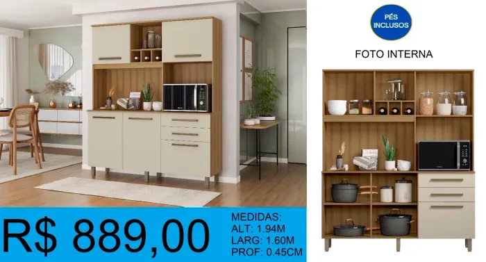 Armário de cozinha com pés 1,60 - Compre hoje e receba amanhã - novo na caixa 