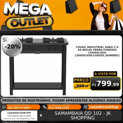 FOGAO INDUSTRIAL DAKO 2 GAS BOCAS FERRO FUNDIDO COURACADO 300001456