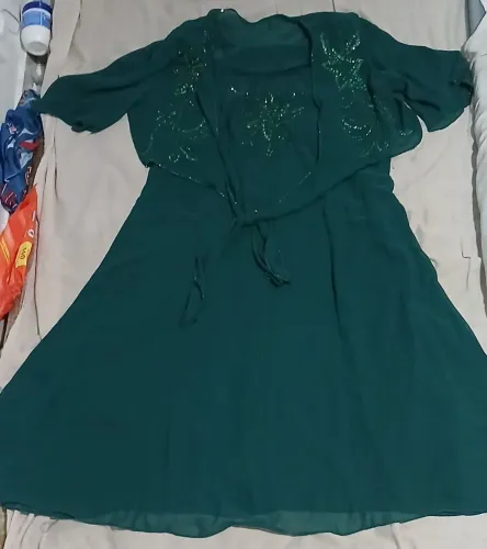 Vestido de festa verde escuro + boleirinho verde escuro (pano fino) tamanho grande