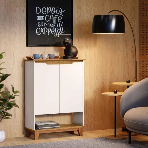 Sapateira 2 Portas Hall Flow Ej Organizadora Detalhe Dupla Face - Off White/Freijó<br>