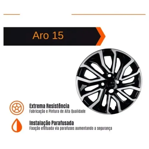 Link com Desconto Calota Aro 15 Preto Prata Argo Cronos Jogo 4 Oferta